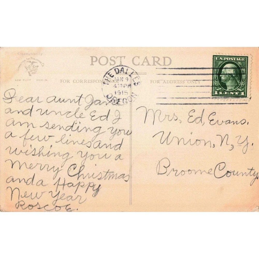 Vintage 1915 New Year Wishes Postcard International Art Publishing Co Oregon VG
